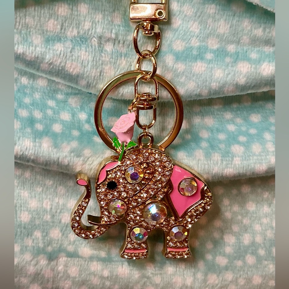 Sparkling Pink Elephant Keychain